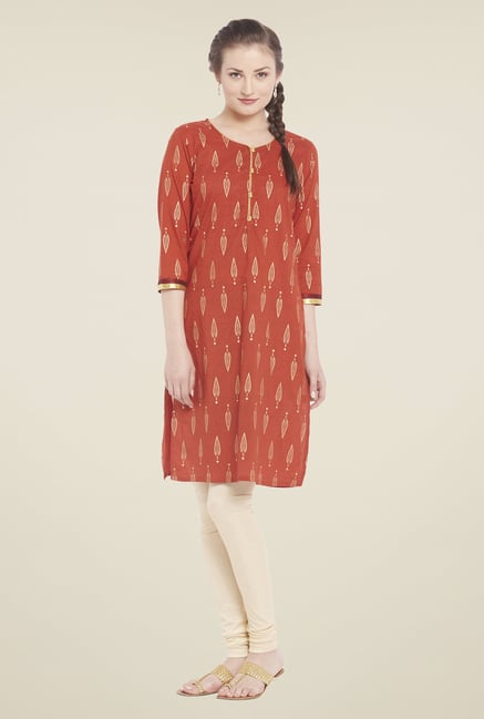 Globus Red Block Print Kurti Globus Red Block Print Kurti