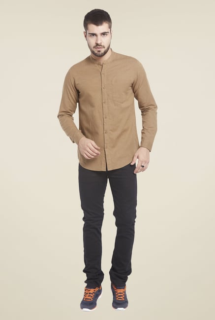 Globus Brown Solid Linen Shirt Globus Brown Solid Linen Shirt
