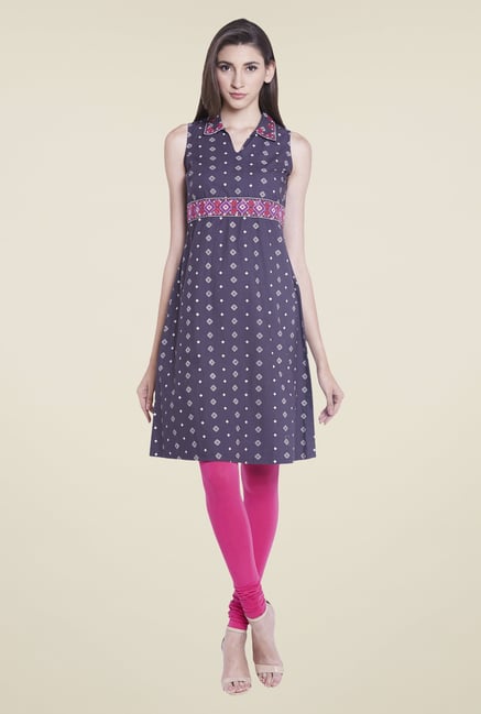Globus Navy Printed Sleevless Kurti Globus Navy Printed Sleevless Kurti