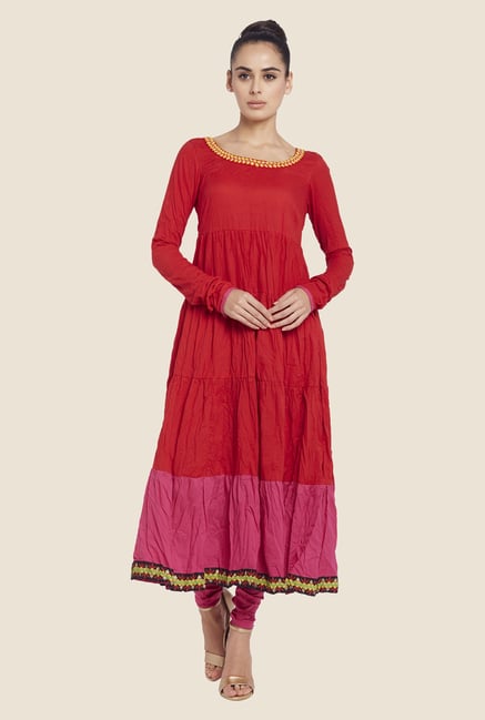 Globus Red Solid Kurta Globus Red Solid Kurta