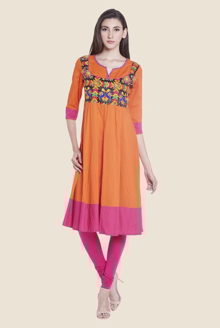 Globus Orange Embroidered Kurti Globus Orange Embroidered Kurti