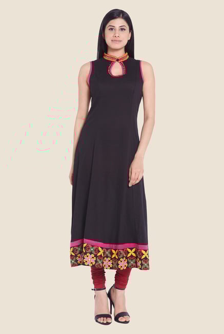 Globus Black Solid Cotton Kurta Globus Black Solid Cotton Kurta