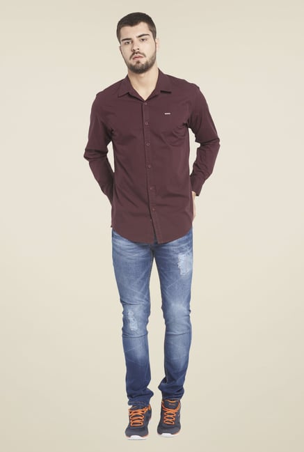 Globus Maroon Solid Shirt Globus Maroon Solid Shirt