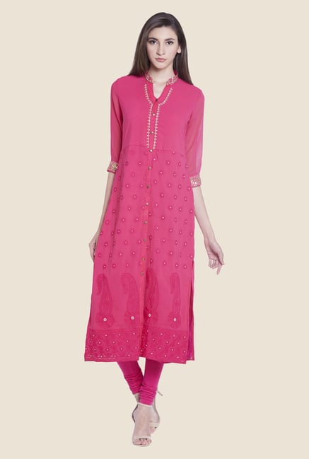 Globus Pink Embroidered Kurta Globus Pink Embroidered Kurta