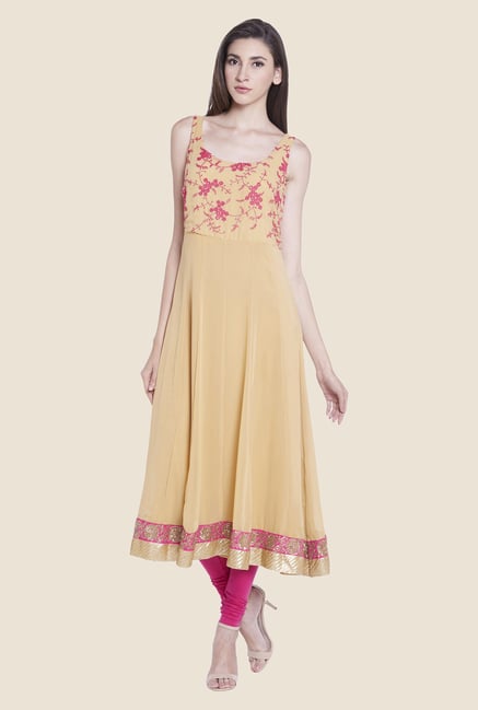 Globus Beige Embroidered Kurta Globus Beige Embroidered Kurta