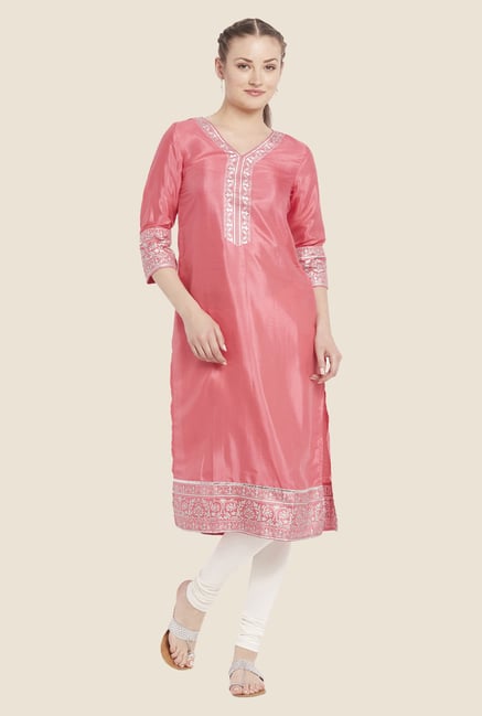 Globus Pink Solid Kurta Globus Pink Solid Kurta