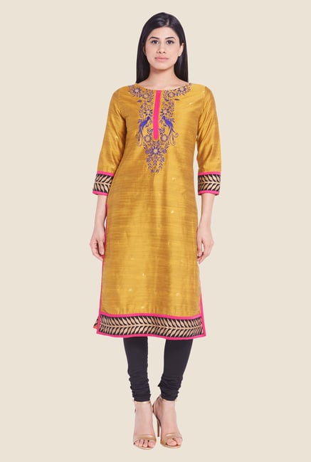 Globus Yellow Embroidered Kurti Globus Yellow Embroidered Kurti