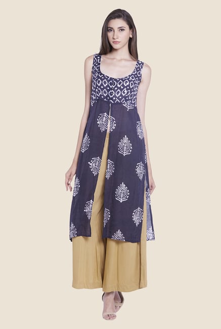 Globus Navy Printed Cotton Kurti Globus Navy Printed Cotton Kurti