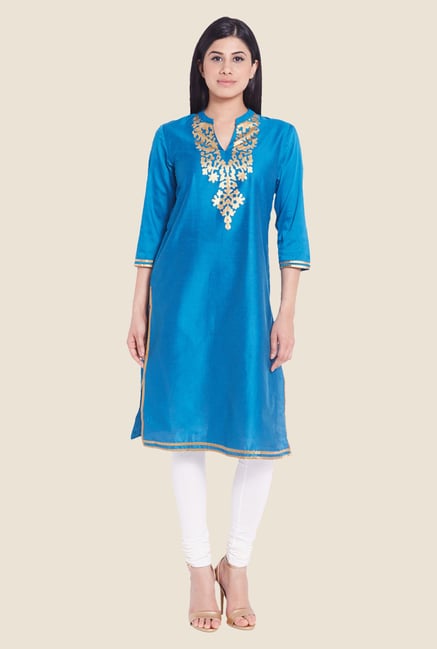 Globus Blue Solid Kurti Globus Blue Solid Kurti