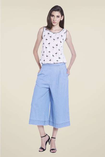 Globus Light Blue Solid Culottes Globus Light Blue Solid Culottes