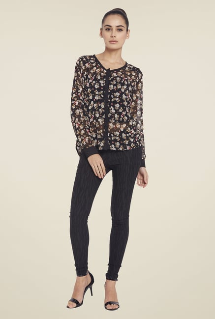 Globus Black Floral Print Shirt Globus Black Floral Print Shirt