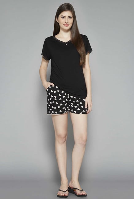 Intima by Westside Black Heart Printed Shorts Intima by Westside Black Heart Printed Shorts