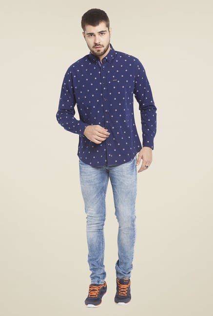 Globus Navy Printed Cotton Shirt Globus Navy Printed Cotton Shirt