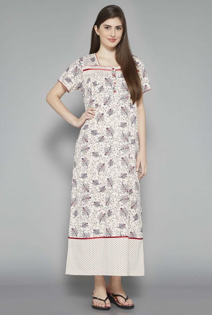 Intima by Westside Cream Printed Nightdress Intima by Westside Cream Printed Nightdress