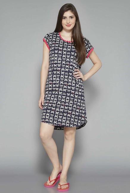 Intima by Westside Navy Printed Nightdress Intima by Westside Navy Printed Nightdress