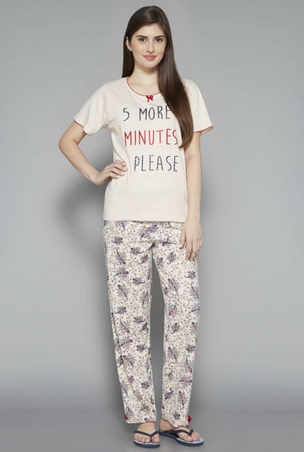Intima by Westside Cream Printed Pyjama Set Intima by Westside Cream Printed Pyjama Set