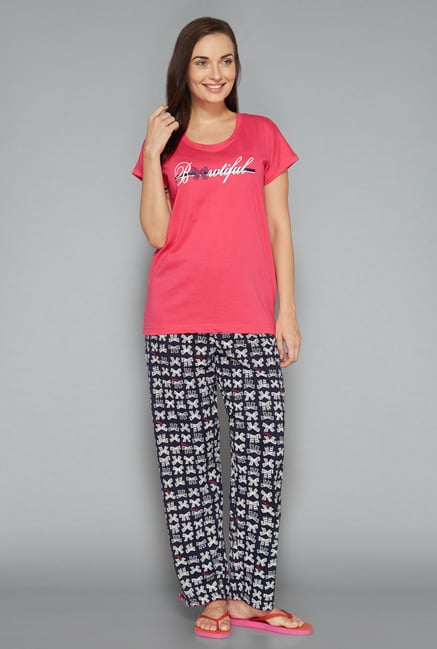 Intima by Westside Navy & Pink Printed Pyjama Set Intima by Westside Navy & Pink Printed Pyjama Set