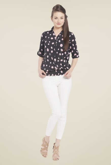 Globus Black Floral Print Shirt Globus Black Floral Print Shirt