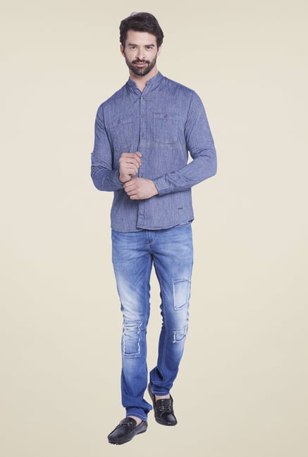 Globus Blue Textured Shirt Globus Blue Textured Shirt