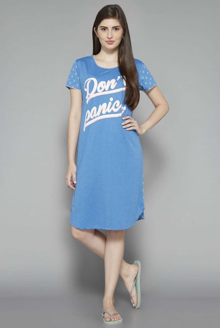 Intima by Westside Blue Printed Nightdress Intima by Westside Blue Printed Nightdress