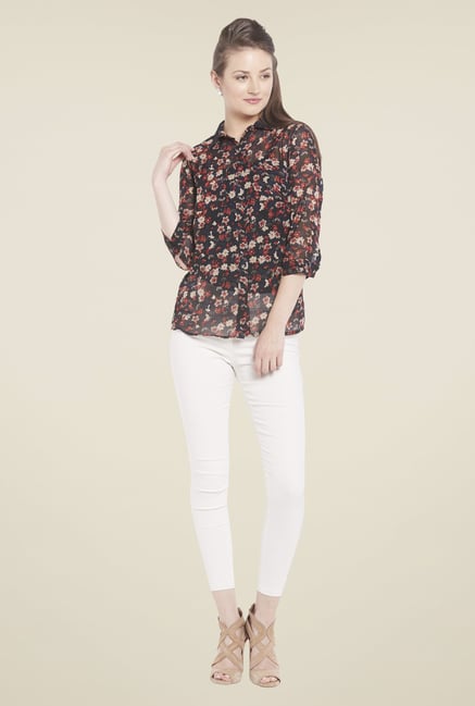 Globus Black Floral Print Shirt Globus Black Floral Print Shirt