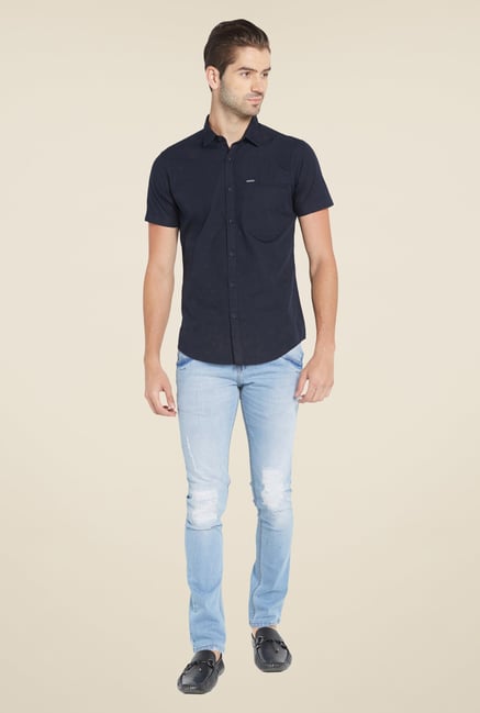 Globus Navy Solid Shirt Globus Navy Solid Shirt