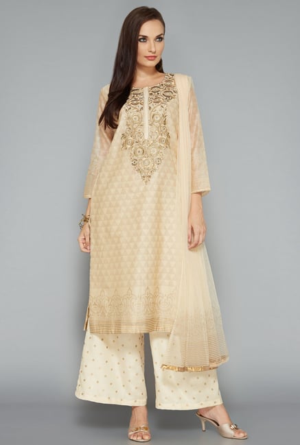 Vark by Westside Beige Embroidered Suit Set Vark by Westside Beige Embroidered Suit Set