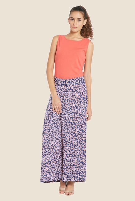 Globus Blue Floral Printed Palazzos Globus Blue Floral Printed Palazzos
