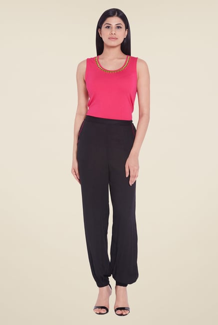 Globus Black Solid Rayon Harem Pants Globus Black Solid Rayon Harem Pants