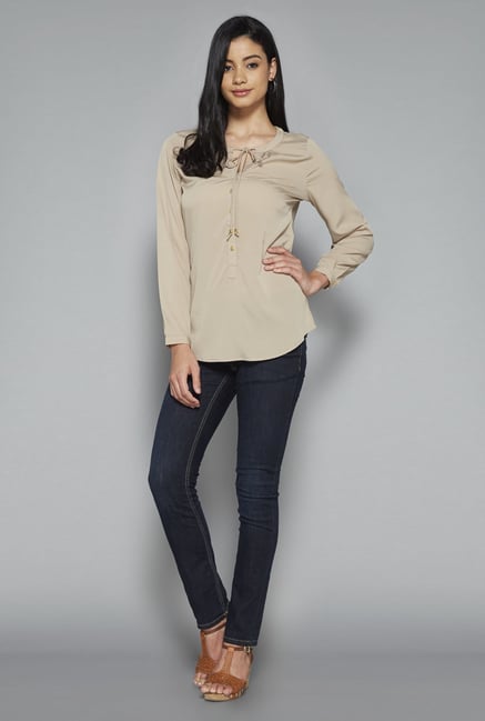 LOV by Westside Beige Solid Cleo Blouse LOV by Westside Beige Solid Cleo Blouse