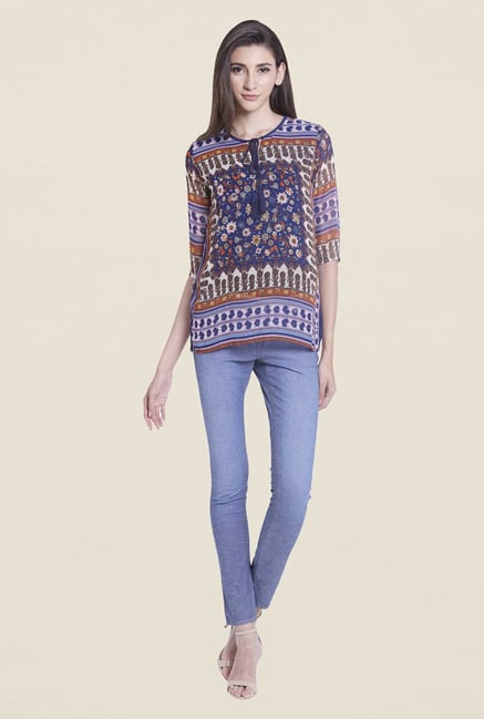 Globus Blue Floral Print Kurti Globus Blue Floral Print Kurti