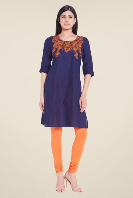Globus Navy Solid Kurti Globus Navy Solid Kurti