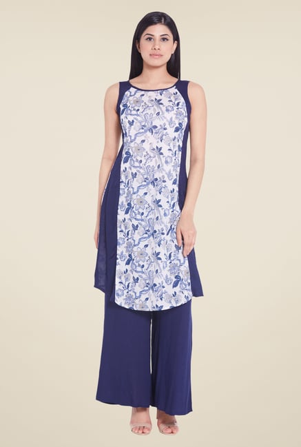 Globus Blue Sleeveless Kurti Globus Blue Sleeveless Kurti