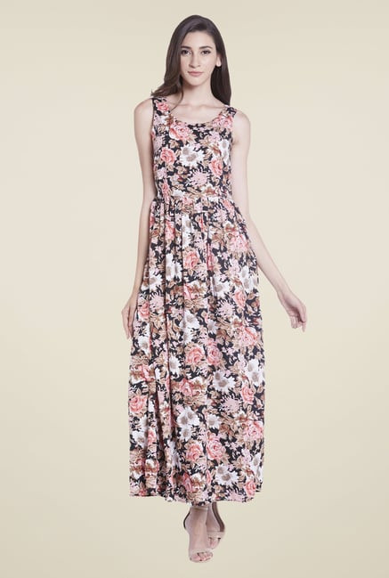 Globus Black Floral Print Maxi Dress Globus Black Floral Print Maxi Dress