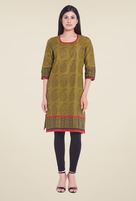 Globus Olive Paisley Print Kurti Globus Olive Paisley Print Kurti