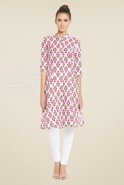 Globus White Floral Print Kurta Globus White Floral Print Kurta