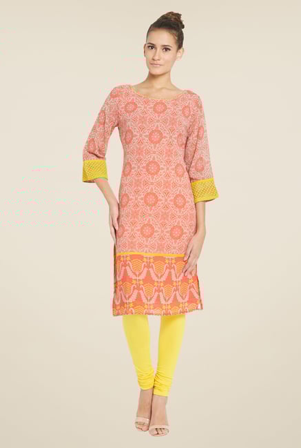 Globus Peach Printed Kurti Globus Peach Printed Kurti