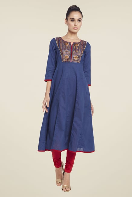 Globus Blue Solid Kurta Globus Blue Solid Kurta
