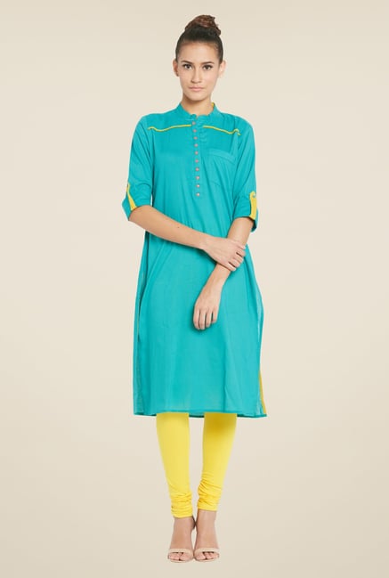 Globus Teal Solid Kurti Globus Teal Solid Kurti