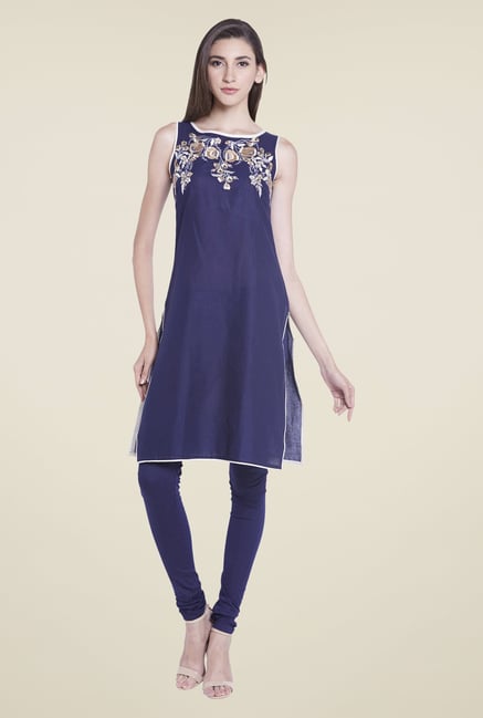 Globus Navy Embroidered Kurti Globus Navy Embroidered Kurti