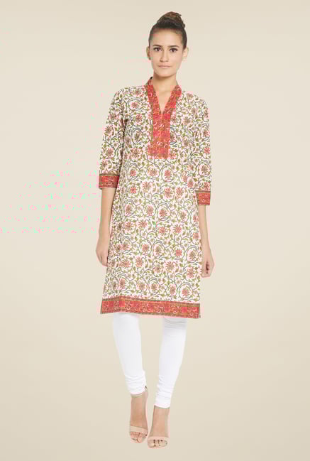 Globus Cream Floral Print Kurti Globus Cream Floral Print Kurti