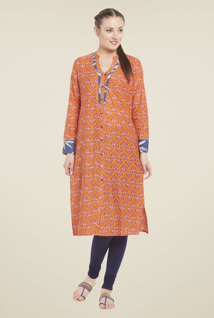 Globus Orange Cotton Kurta Globus Orange Cotton Kurta