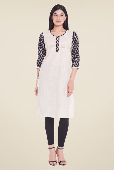 Globus Off White Solid Kurti Globus Off White Solid Kurti