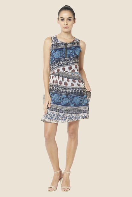 Globus Blue Printed Mini Dress Globus Blue Printed Mini Dress