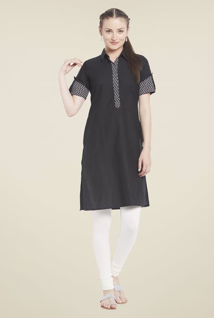 Globus Black Shirt Collar Kurti Globus Black Shirt Collar Kurti