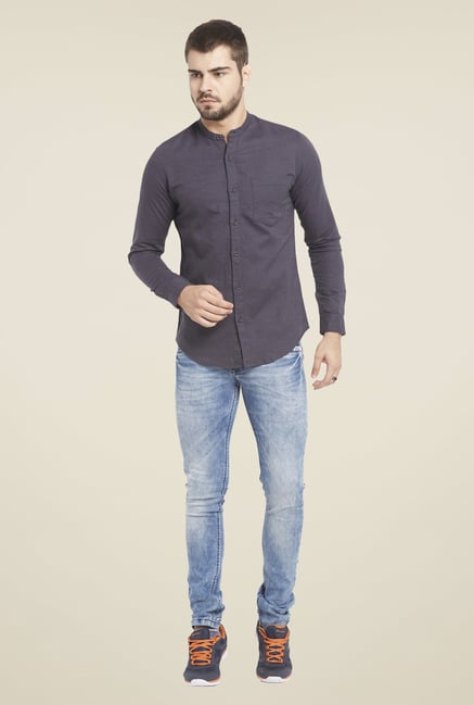 Globus Dark Grey Solid Linen Shirt Globus Dark Grey Solid Linen Shirt