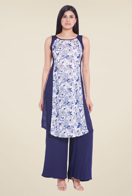 Globus Navy Solid Cotton Palazzos Globus Navy Solid Cotton Palazzos