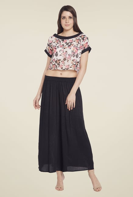 Globus Black Solid Polyester Palazzos Globus Black Solid Polyester Palazzos