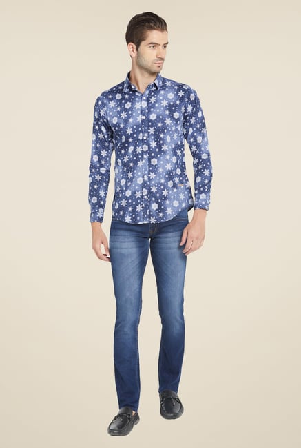 Globus Dark Blue Snowflake Print Shirt Globus Dark Blue Snowflake Print Shirt