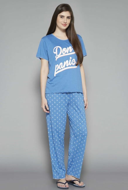 Intima by Westside Blue Printed Pyjama Set Intima by Westside Blue Printed Pyjama Set